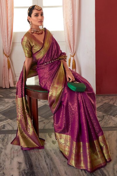 Plum Zari Weaved Kanjivaram Silk Saree