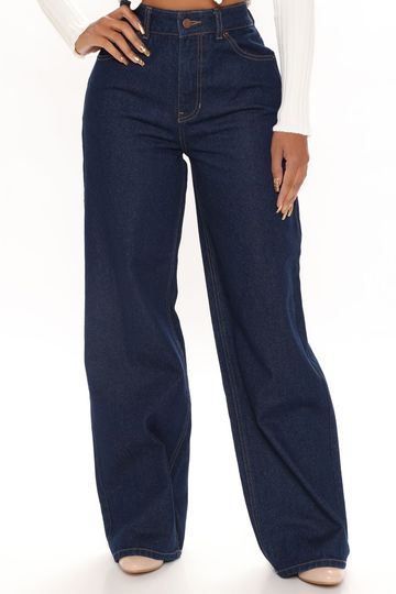 Clean And Classic Non Stretch Wide Leg Jeans - Dark Wash