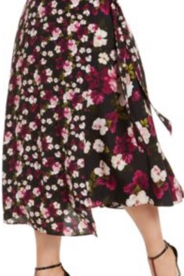 BT-Z  M-109 [Calvin Klein} Black Floral Wrap Skirt Retail $99.50 PLUS SIZE 14W 16W 18W 20W 22W ***FLASH SALE***