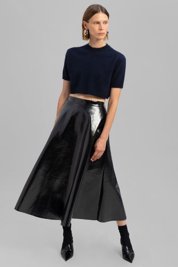 Hilma Vinyl Midi Skirt - Black