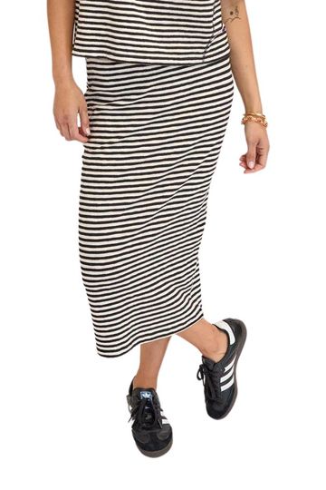 Clare V. Le Tube Skirt in Black & Cream Stripe