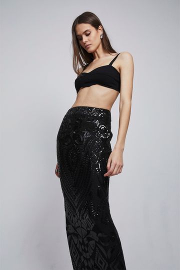 ADELE SEQUIN MAXI SKIRT | BLACK