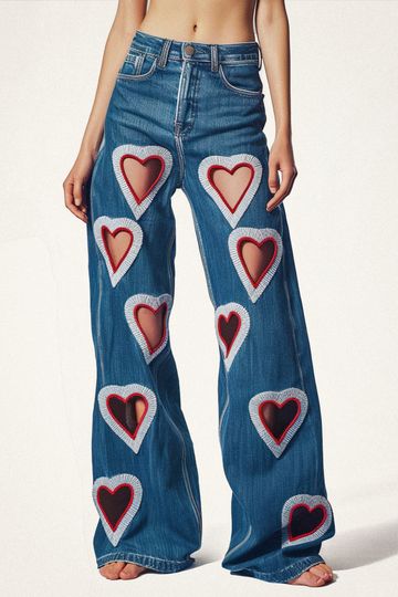 Mia Embellished Heart Cut-Out Denim Jeans - Medium Blue