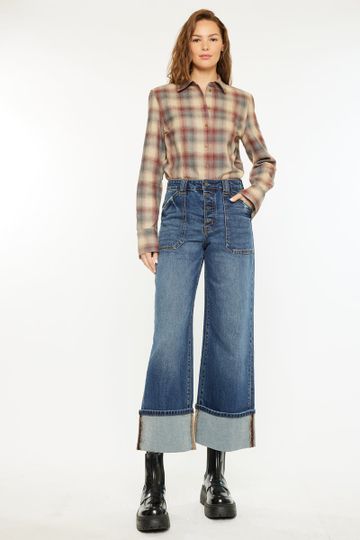 Beanie High Rise Ankle Wide Leg Jeans