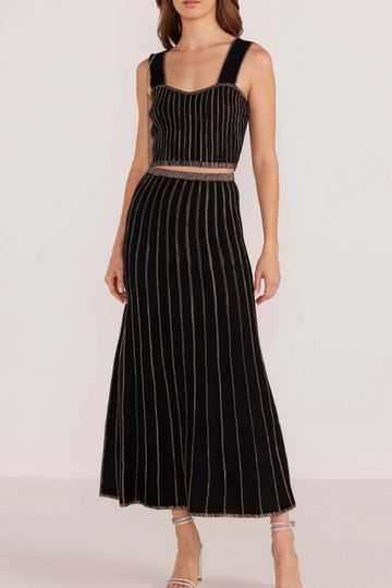 MINKPINK Celia Lurex Stripe Crop Top and skirt Set - Black Champagne