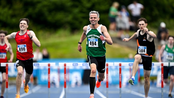 Thomas Barr on his way to winning the 400m hurdles national title at the end of June