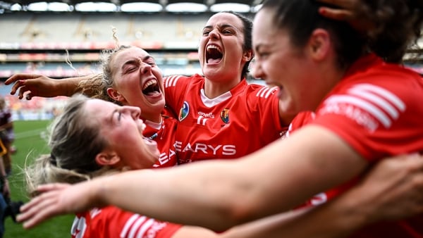 Fiona Keating (No 11) celebrates with team-mates after their yesterday's victory