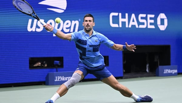 Novak Djokovic in action against Laslo Djere in New York City