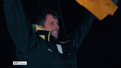 Tom Dolan celebrates victory in the prestigous Solitaire du Figaro sailing race