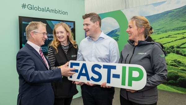 Professor Frank O'Mara, Teagasc Director; Marina Donohoe, Head of Research and Innovation at Enterprise Ireland; Peter Burke Minster for Enterprise, Trade and Employment and Professor Kate Robson Brown, UCD Vice-President for Research, Innovation & Impact