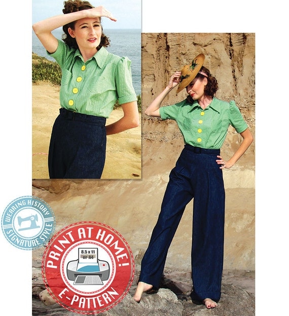 1940s Sewing Patterns – Dresses, Overalls, Lingerie etc E-Pattern- Smooth Sailing 1930s Sport Togs- Blouse & Trousers Pattern- Size Pack A- Wearing History PDF $16.00 AT vintagedancer.com