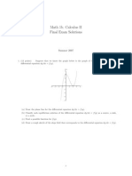 Math 1b. Calculus II Final Exam Solutions: Summer 2007