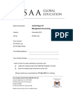 ACCA Paper F2 ACCA Paper F2 Management Accounting: Saa Global Education Centre Pte LTD