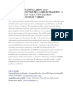 Utilization of Information and Communication Technologies in Teaching in Polytechnics in The South Eastern Geopolitical Zone of Nigeria