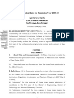 Admission Rules For Admission Year 2009-10 Notification: Education Department Sachivalaya, Gandhinagar