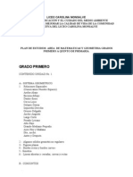 Plan de Estudios Area de Matematicas y Geometria Grados Primero A Quinto de Primaria