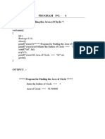 Program No. - 4 / Program For Finding The Area of Circle