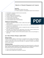 Q 1. Write Down The Objectives of Financial Management and Corporate Finance?