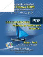 Resumen de Ponencias II Simposio Internacional Del Lago Titicaca - TDPS