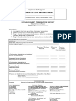 DOLE Form On Establishment Termination Report