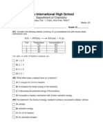 Class Test 1 Rate of Reaction For Edexcel A2 Chemistry