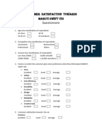 Customer Satisfaction Towards Maruti Swift Vdi Questionnaire