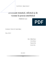 Studiu de Caz Diversitatea Tematica, Stilistica Si de Viziune in Poezia Interbelica"