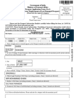 Government of India Ministry of External Affairs Passport Application Form (No.1) (For New / Re-Issue/ Replacement of Lost/Damaged Passport)