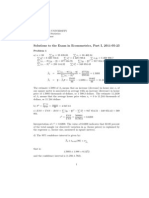 Solutions To The Exam in Econometrics, Part I, 2011-05-23: I I 2 I 2 I I I I I I 2 I 2 2 I