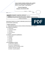 Prueba de Diagnóstico 1° Medio Lenguaje y Comunicación 2014