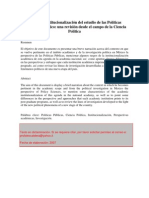 Llegada e Institucionalización Del Estudio de Las Políticas Públicas en México