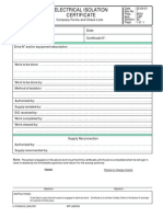 Electrical Isolation Certificate: Company Forms and Check Lists