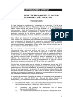 Exposición de Motivos Del Proyecto de Ley de Presupuesto Del Sector Público para El Año Fiscal 2010