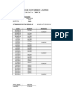 Attendence For The Period 26.04.2014 To 25.05.2014