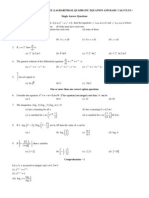 Practice Paper For IIT-JEE (Logarithm, Quadratic Equation and Basic Calculus)