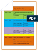 Sixth Form 2014-2015 Key Dates For Results Collection, Enrolment and The Start of Term