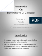 Incorporation of Company