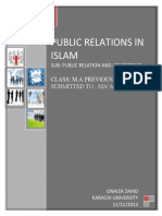 Public Relations in Islam: Class: M.A Previous, Submitted To: Ma Am Fatima