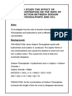 To Study The Effect of Concertration On The Rate of Reaction Between Sodium Thiosulphate and HCL