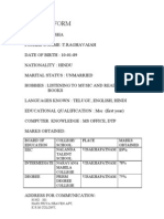 Biodata Form: Board of Education College/ School Place Marks Obtained Nalanda Talent School Visakhapatnam