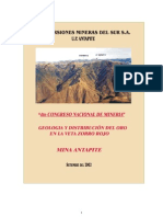 Geologia y Distribucion Del Oro en La Veta Zorro Rojo Mina Antapite