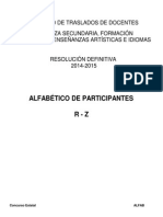 Concurso de Traslados Enseñanzas Medias 2014-2015. Listado Alfabético Definitivo MECD R-Z PDF