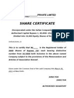 Sample Share Certificate