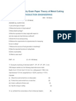 Anna University Exam Paper Theory of Metal Cutting: Production Engineering