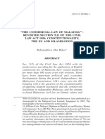 "The Commercial Law of Malaysia" - Revisited Section 5 (2) of The Civil Law Act 1956 Constitutionality, The Eu and Islamisation