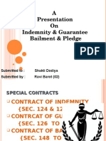 A Presentation On Indemnity & Guarantee Bailment & Pledge