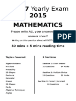 Year 7 Yearly Exam 2015