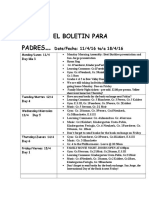 El Boletin para Padres: Date/Fecha: 11/4/16 To/a 18/4/16