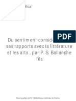 Ballanche - Du Sentiment Considéré Dans Ses Rapports Avec La Littérature Et Les Arts