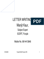 Letter Writing-I Manjit Kaur,: Subject Expert Subject Expert SCERT, Punjab